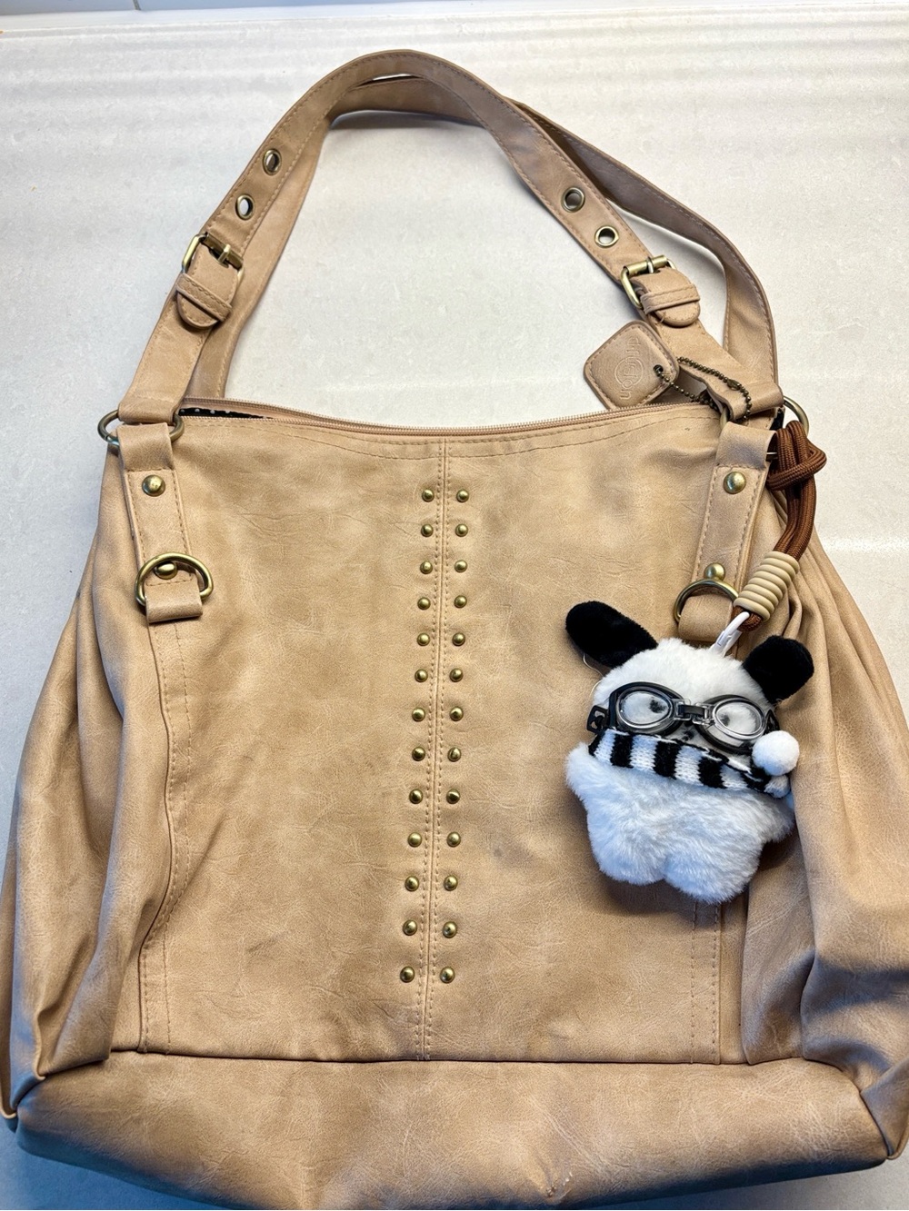 ⭐️3/$20⭐️Y2K Beige Studded Oversized Saddle Shaped Shoulder Bag